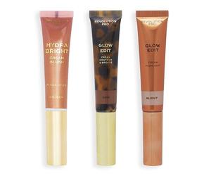 Revolution Pro Trio de baguettes crème pour le visage, set de maquillage contour, fard à joues et surligneur, végétalien et sans cruauté, foncé, 1x12ml, 2x15ml