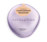 Revolution Superdewy Cushion Foundation, fond de teint cushion, couvrance légère modulable, fini lumineux hydraté pour un teint éclatant, Medium Neutral, 9g