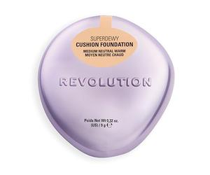 Revolution Superdewy Cushion Foundation Hâlé Chaud | Couvrance Modulable, Hydratant pour Peaux Matures, Fini Radieux aux Peptides, Vegan et Sans Cruauté, 9g