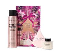 Revolution Superstar Bake & Set, spray fixateur Superfix et poudre libre translucide avec houppette, tenue longue durée, Végan et non testé sur les animaux