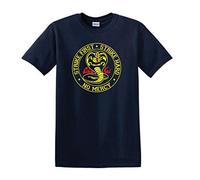 Revolutionary Tees Cobra Kai Strike First Strike Hard No Mercy Karate T-shirt rétro années 80 - Bleu - Medium