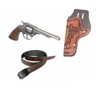 Revolver Cow Boy Metal Gris 20 cm + Etui + Ceinture - 8 Coups - Western, Sherif - Set Jouet d'imitation + Carte - Enfant, Garcon