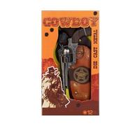 Revolver Cow Boy Metal Gris 25 cm + Etui + Ceinture - 12 Coups - Western, Sherif - Jouet d'imitation + 1 Carte - Enfant, Garcon