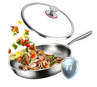 Revuterc PoêLe En Titane Pur Avec couvercle,Poele Titane Induction,Poele Titane Martelé,PoêLe à Frire En Titanes Non RevêTue Haut De Gamme Pour La Cuisine, AntiadhéSive, éPaisse (28cm)