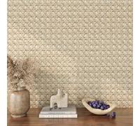 ReWallpaper 40CMx7M Papier Peint Aspect Rotin Beige Vinyle Adhesif Cannage pour Table Ronde Armoire Rouleau Adhesif Decoratif Meuble Chambre Papier Peint Mural Moderne Salon Corridor