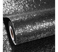 ReWallpaper 60CMx5M Papier Peint Salon Moderne Vinyle Adhesif Decoratif Noir Pailleté Papiers Peints Tissu à Paillettes Film Autocollant Brillant pour Meuble Revêtement Plan De Travail