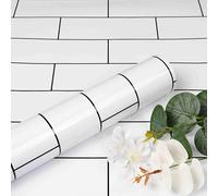ReWallpaper Papier Adhesif pour Meuble Carreaux Effet Blanc Lavable Revetement Plan De Travail Cuisine Brillant Papier Peint Autocollant Carrelage Metro Blanc Mural Dosseret 40CMx3M