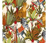 ReWallpaper Papier Peint Adhesif Meuble Animaux Film Autocollant Decoratif Tropical Coloré pour Armoire Escalier 44.5CMx3M Papier Peint Mural Enfant avec Motif Feuille Guépard Zèbre Vert