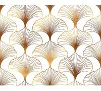 ReWallpaper Papier Peint Adhesif Mural Geometrique Blanc Doré 44.5CMx7M Vinyle Film Autocollant Motif en Éventail Doré Amovible Rouleau Adhesif Decoratif Chambre Salon Minimaliste Vintage