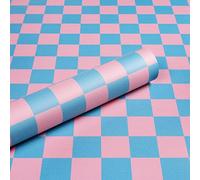 ReWallpaper Papier Peint Autocollant Damier Rose Papier Adhesif pour Meuble Cuisine Bleu Film Adhesif Decoratif Mural à Carreaux 44.5CMx3M Papiers Peints Coloré Sticker Porte De Placard