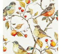 ReWallpaper Papier Peint Beige Motif Rouleau Adhesif Decoratif Meuble 44.5CMx7M Papier Peint Floral Rustique Vinyle Adhesif Cuisine avec Motif Oiseaux Imperméable Revetement Salle De Bain