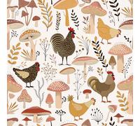 ReWallpaper Papier Peint Enfant Ferme Animaux Blanc Vinyle Adhesif Meuble Motif Champignons 44.5CMx3M Rouleau Adhesif Decoratif Mural Salle De Bain Imperméable Stickers Porte Placard Armoire