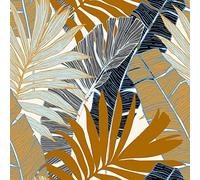 ReWallpaper Papier Peint Feuilles de Palmier Tropicales Papier Adhesif pour Meuble Gris Papiers Peints Feuillage Jaune Brun 44,5CMx3M Papiers Peints Adhesif Mural Salle de Bain Imperméable