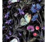 ReWallpaper Papier Peint Fleuri Coloré Papier Peint Adhesif Mural Fleurs Bleu Noir Papier Adhesif Pour Meuble Motif Vintage Papillons 44,5CM × 3M Papier Peint Noir Motif pour Chambre Fille Salon