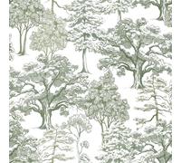 ReWallpaper Papier Peint Toile De Jouy Vert Gris 44.5CM×7M Papier Autocollant pour Meuble Blanc Enfant Papiers Peints Salle De Bain Etanche Vinyle Adhésif Motif Arbre Foret Vert Sauge Salon Art Déco