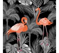 ReWallpaper Papier peint tropical foncé à décoller et à coller - Papier peint flamant rose - Papier peint mural en feuille de palmier grise pour salle de bain et chambre à coucher - 44 cm x 3 m - En