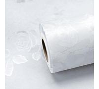 ReWallpaper Rouleau Vinyle Adhesif Blanc Mat pour Meuble Armoire Étagère Papier Peint Autocollant Texturé Fleuri 40CMx3M Blanc Soie Revetement Mural Salle De Bain Décoratif Imperméable