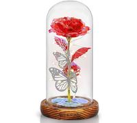 REWIAR Rose Eternelle sous Cloche Cadeau Femme - Rose eternelle avec Lumière LED - Saint Valentin Rose Galaxie de Lumineuses pour Elle, Fête des mères, Noël et Un Anniversaire (Rose/Bois)