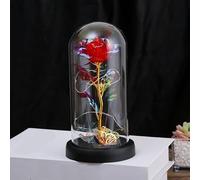 REWIAR Rose Eternelle sous Cloche Cadeau Femme - Rose eternelle avec Lumière LED - Saint Valentin Rose Galaxie de Lumineuses pour Elle, Fête des mères, Noël et Un Anniversaire (Rouge)