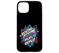Rewind Play Repeat 80s 90s Cassette Tape Retro Music Lover Coque pour iPhone 15 Plus