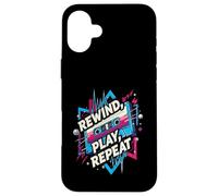 Rewind Play Repeat 80s 90s Cassette Tape Retro Music Lover Coque pour iPhone 16 Plus