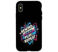 Rewind Play Repeat 80s 90s Cassette Tape Retro Music Lover Coque pour iPhone X/XS