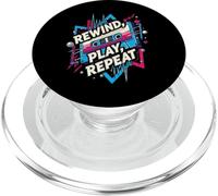 Rewind Play Repeat 80s 90s Cassette Tape Retro Music Lover PopSockets PopGrip pour MagSafe
