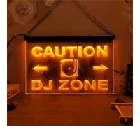 REWIS Attention DJ Zone LED enseigne au néon, Bar boîte de Nuit néons tenture Murale décor Lumineux USB alimenté avec variateur,Orange,30x20cm