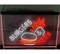 REWIS Burgers & Frites LED enseigne au néon, néons Bicolores personnalisés alimentés par USB avec gradateur, pour café Snack Restauration Rapide tenture Murale dimmable décoratif, 30x20cm,White Red