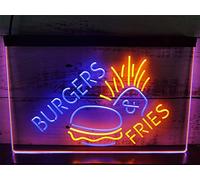 REWIS Burgers & Frites LED enseigne au néon, néons Bicolores personnalisés alimentés par USB avec gradateur, pour café Snack Restauration Rapide tenture Murale dimmable décoratif, 30x20cm,Blue Orange