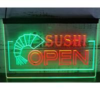 REWIS Enseigne au néon à LED Ouverte de Sushi, néons gravés en 3D Double Couleur alimentés par USB avec gradateur, pour tenture Murale de Restaurant Japonais dimmable décoratif,Green Red,40x30cm