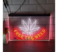REWIS Enseigne au néon LED Free The Weed, néons gravés en 3D Double Couleur alimentés par USB avec gradateur, pour Barre de narguilé, décoration Murale dimmable,White Red,30x20cm