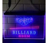 REWIS Enseigne au néon LED pour Salle de Billard, néons gravés en 3D Double Couleur alimentés par USB avec gradateur, pour Bar de Billard, Mur de caverne d'homme, décoration dimmable,Blue Red,30x20cm