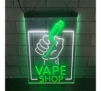 REWIS Enseigne au néon LED Vape Shop, néons gravés 3D Double Couleur alimentés par USB avec gradateur, pour Bar à fumée Vape Shop tenture dimmable décorative,White Green,40x30cm