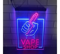 REWIS Enseigne au néon LED Vape Shop, néons gravés 3D Double Couleur alimentés par USB avec gradateur, pour Bar à fumée Vape Shop tenture dimmable décorative,Blue Red,40x30cm