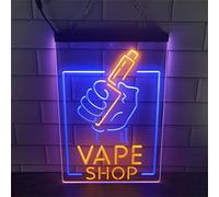 REWIS Enseigne au néon LED Vape Shop, néons gravés 3D Double Couleur alimentés par USB avec gradateur, pour Bar à fumée Vape Shop tenture dimmable décorative,Blue Yellow,40x30cm