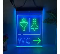 REWIS Enseigne au néon LED WC go Right, néons gravés 3D Double Couleur USB personnalisés, pour Le Guide d'entrée des Toilettes du Centre Commercial Bar Suspendu dimmable décoratif,Green Blue,30x20cm