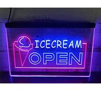 REWIS Enseignes Lumineuses LED néon « Crème glacée Ouverte », alimentées par USB, avec 3 Niveaux d'intensité, pour la décoration Murale de boutiques de Glaces.,Blue Red,40x30cm