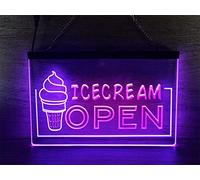 REWIS Enseignes Lumineuses LED néon « Crème glacée Ouverte », alimentées par USB et à 3 Niveaux d'intensité, pour la décoration publicitaire des Glaciers.,Red Purple,40x30cm
