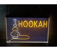 REWIS Enseignes Lumineuses LED néon pour Bar à Chicha, alimentées par USB, avec 3 Niveaux de Gradation, pour enseigne Lumineuse de Bar à Chicha,White Yellow,30x20cm