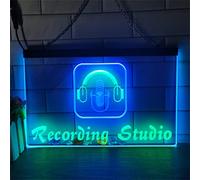 REWIS Enseignes Lumineuses LED néon pour Studio d'enregistrement, alimentées par USB et à 3 Niveaux d'intensité, pour la décoration Murale d'une Salle de Radio.,Green Blue,40x30cm