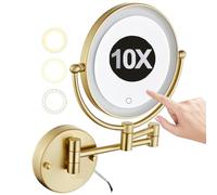 REWIS Miroir de courtoisie de Maquillage éclairé par LED Mural câblé de 8 Pouces avec intensité Tactile, Miroir cosmétique grossissant 10X Rotatif Double Face, Miroir de Rasage HD,Brushedgold,3Color
