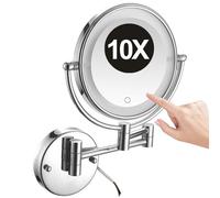 REWIS Miroir de courtoisie de Maquillage éclairé par LED Mural câblé de 8 Pouces avec intensité Tactile, Miroir cosmétique grossissant 10X Rotatif Double Face, Miroir de Rasage HD,Argent,1Color