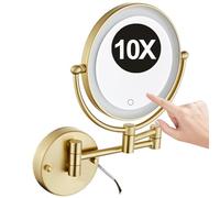 REWIS Miroir de courtoisie de Maquillage éclairé par LED Mural câblé de 8 Pouces avec intensité Tactile, Miroir cosmétique grossissant 10X Rotatif Double Face, Miroir de Rasage HD,Brushedgold,1Color