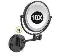 REWIS Miroir de courtoisie de Maquillage Mural grossissant 1X/10X Double Face de 8 Pouces avec éclairage LED, Miroir cosmétique Extensible pivotant à 360°, Miroir de Rasage HD,Noir,USB