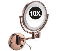 REWIS Miroir de courtoisie de Maquillage Mural grossissant 1X/10X Double Face de 8 Pouces avec éclairage LED, Miroir cosmétique Extensible pivotant à 360°, Miroir de Rasage HD,Rose Gold,Hardwired