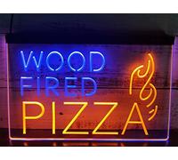 REWIS Pizza au feu de Bois LED enseigne au néon, néons Double Couleur USB personnalisés avec gradateur, pour café Pizza Restauration Rapide Restaurant tenture dimmable décoratif, 30x20cm,Blue Orange