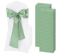 REWOMC Lot de 60 rubans de chaise en satin vert sauge avec nœuds pour décoration de chaises, Thanksgiving, mariage, Noël, banquet, fête, décoration de la maison et de la cuisine (17,8 x 274,3 cm)