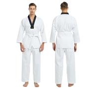 REWON Kimono Taekwondo Uniforme Col V Noir pour Arts Martiaux MMA Entraînement