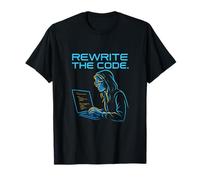 Rewrite The Code Neon Feminist Hacker Graphic Design T-Shirt